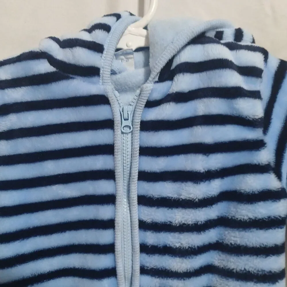 The Children's Place Blue Striped Fleece Bunting Size 6-9 Months Thick And Warm